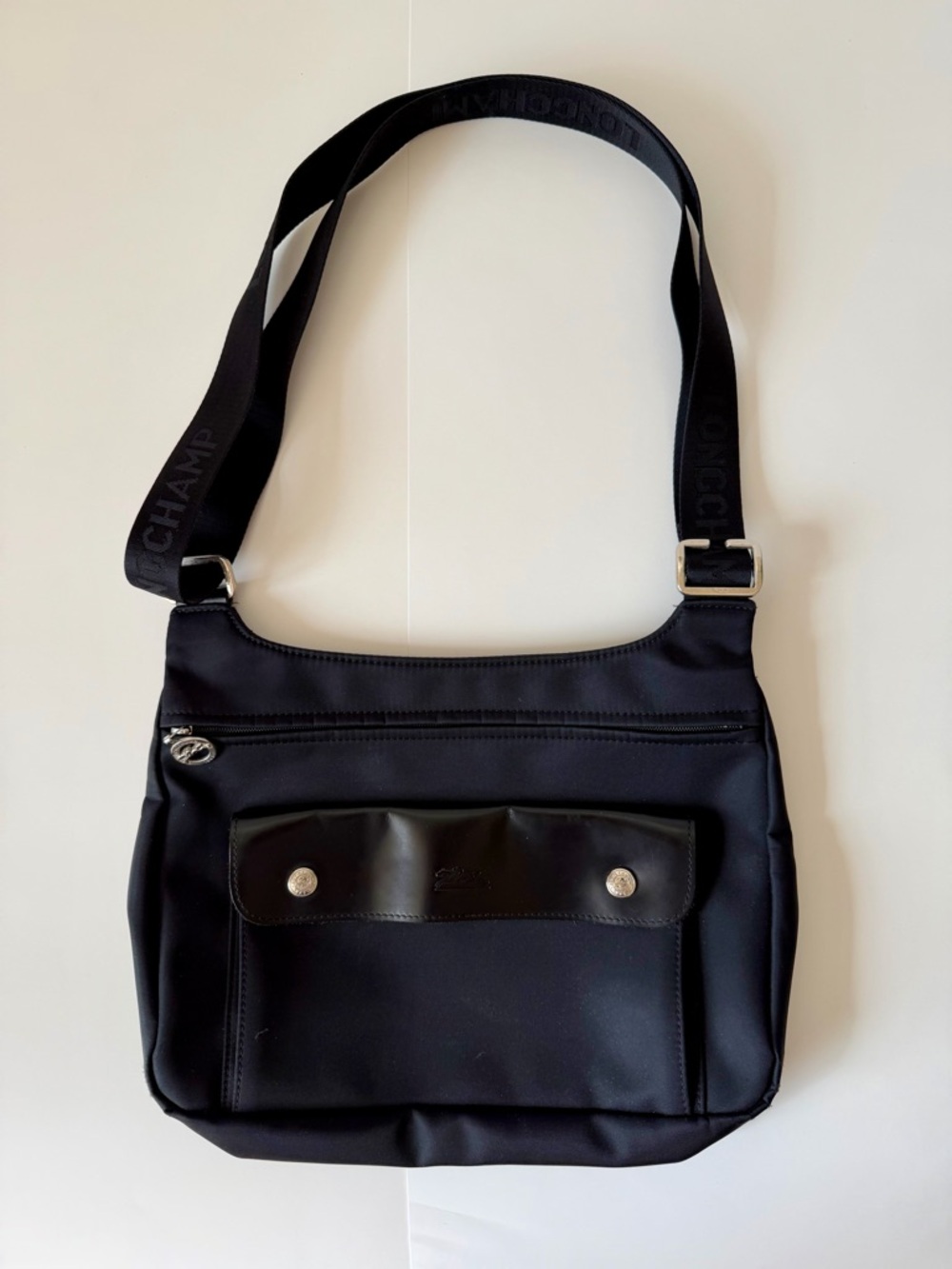Longchamp Planetes Black Crossbody Bag with Leather Trim